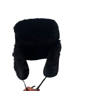 Vintage 90s black genuine sheepskin and suede trapper hat unisex